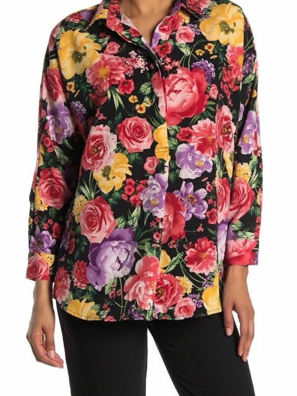 Catherine Malandrino Floral Button-Front Tunic in Black Multi